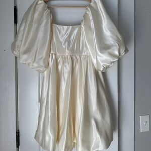 Satin Puff Sleeve Bow-Back Dress